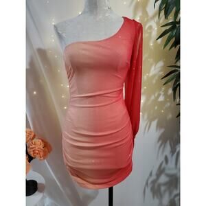 TeezeMe Vtg Y2K One Split Sleeve Sparkle Ruched Bodycon Dress Size S Fairy Glam